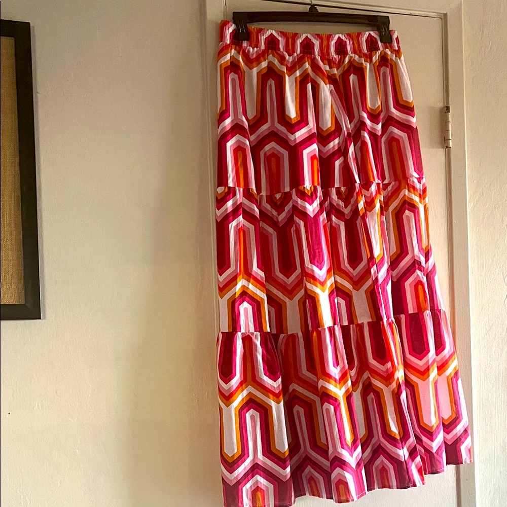 Lesley Evers Geometric Patterned Maxi Skirt - Pink and Orange